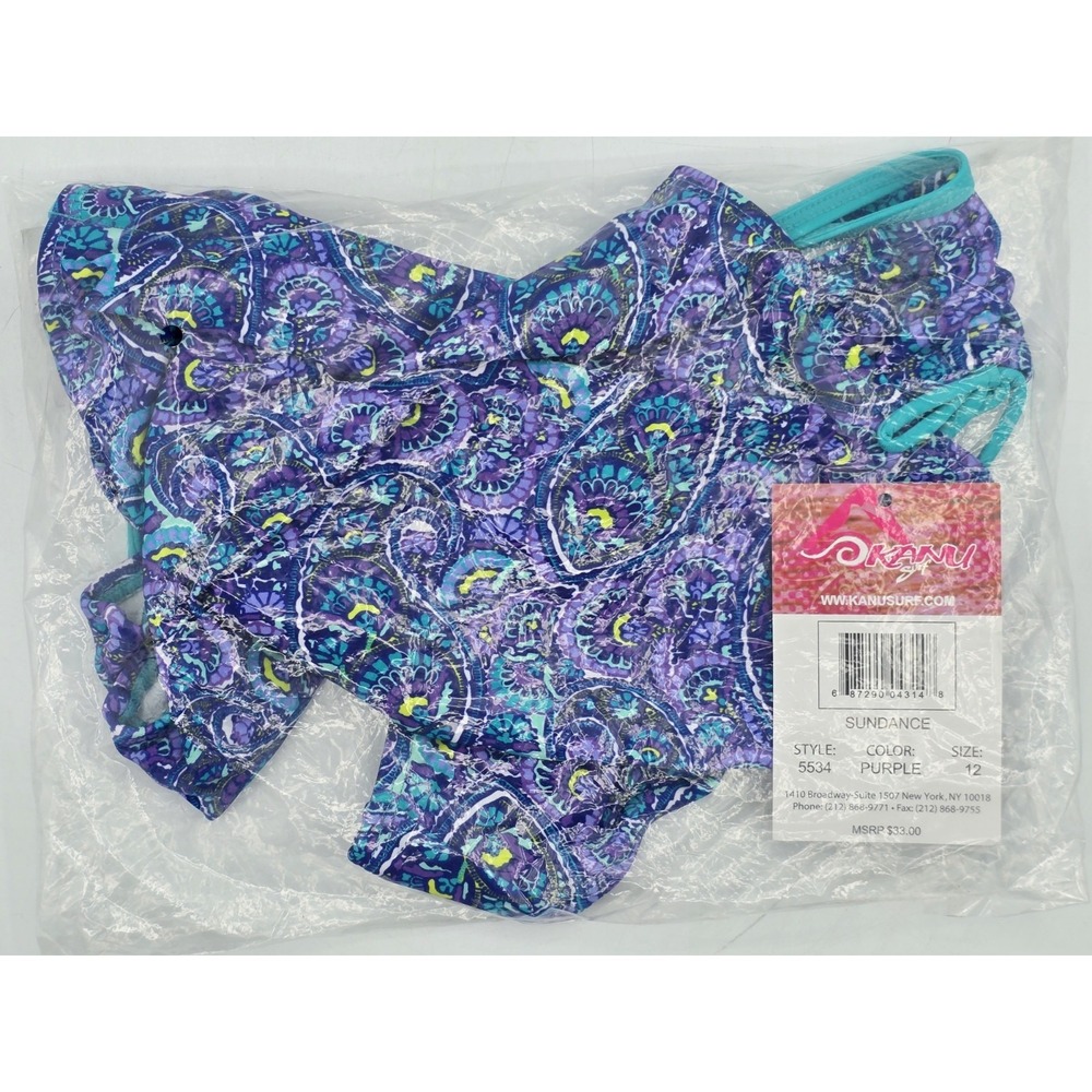 Kanu Surf Girls Purple UPF 50+ Beach Sport Halter Tankini 2-Piece Swimsuit Sz 12